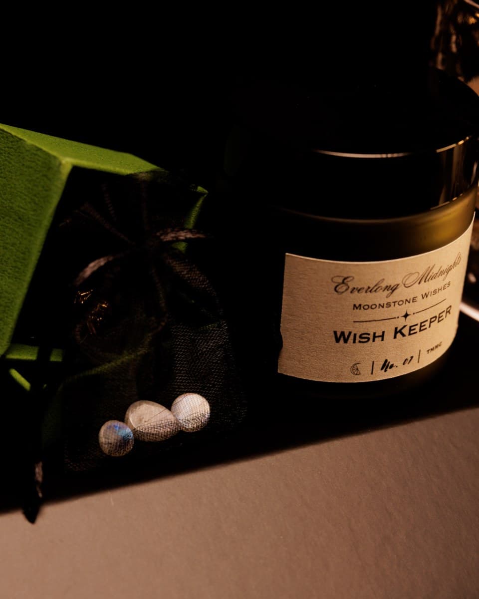 Moonstone resting on dark stone