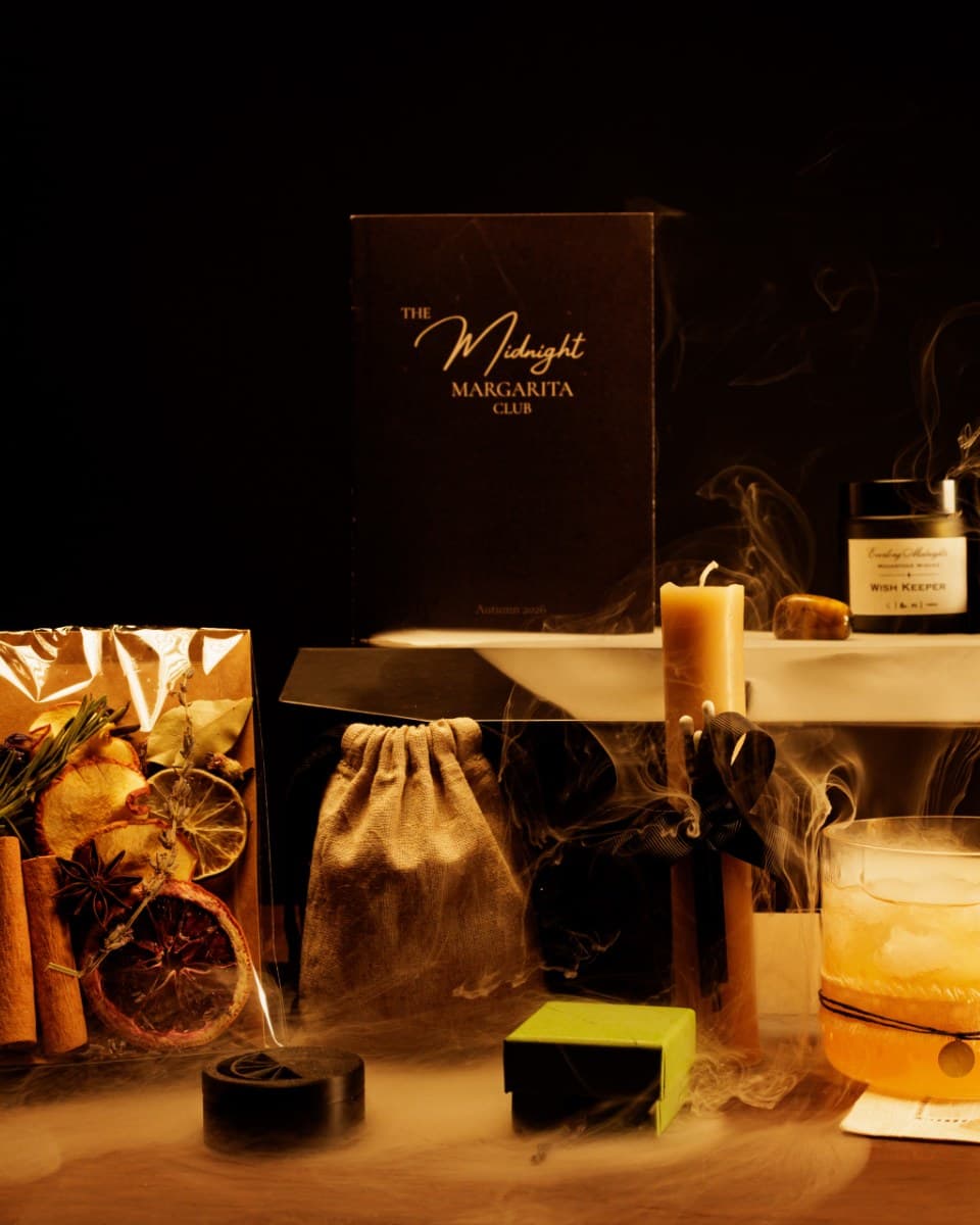 The Midnight Margarita Club box, candle, and glassware